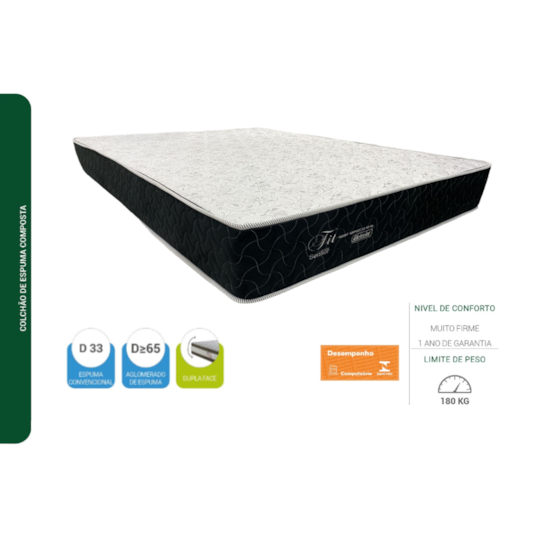 Colchão Casal Fit 180Kg D45 138X188x25cm Malha Branco M2 A10 Colchão Casal Fit 180Kg D45 138X188x25cm Malha Branco M2 A10