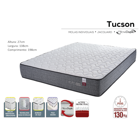 Colchao Mola 138X188x27 Tucson L23 Cinza Colchao Mola 138X188x27 Tucson L23 Cinza