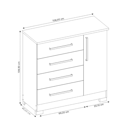 Comoda 4 Gav 108Cm 1P Pé Nt5185 Notável Freijó Off White