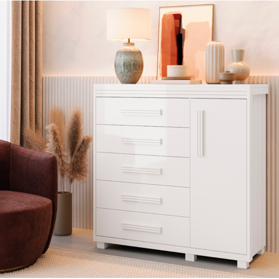 Comoda 4 Gav 116Cm 1P Londres Fenix Mdf Branco