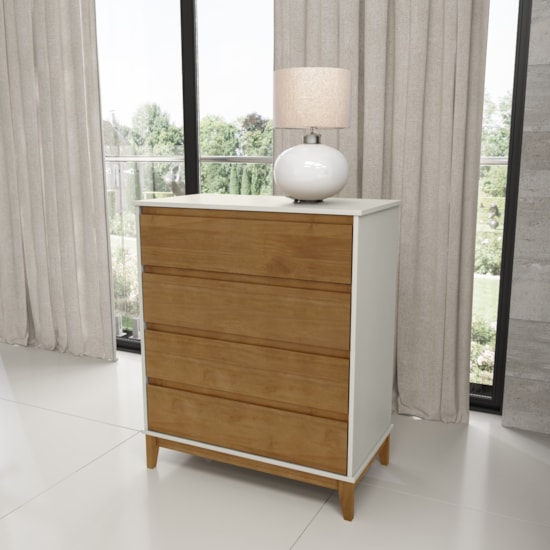 Comoda 4 Gav 80,8Cm Prata Finestra Freijó Off White Comoda 4 Gav 80,8Cm Prata Finestra Freijó Off White