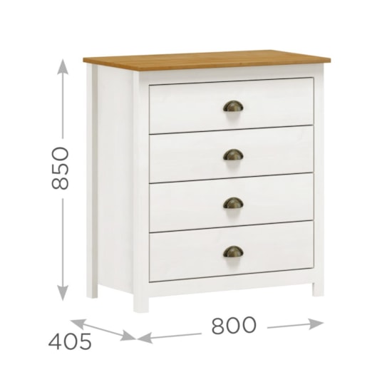 Comoda 4 Gav 80Cm Topázio Finestra Branco Carvalho