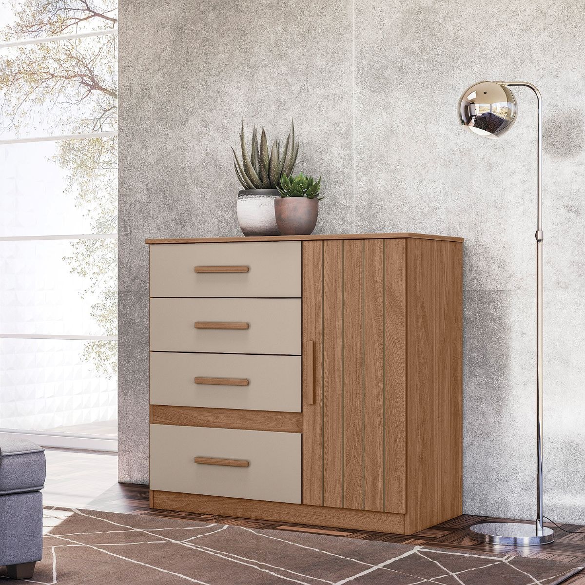 Comoda 4 Gav 97Cm 1 Porta Venus Moval Carvalho/Fendi - Eletrolar