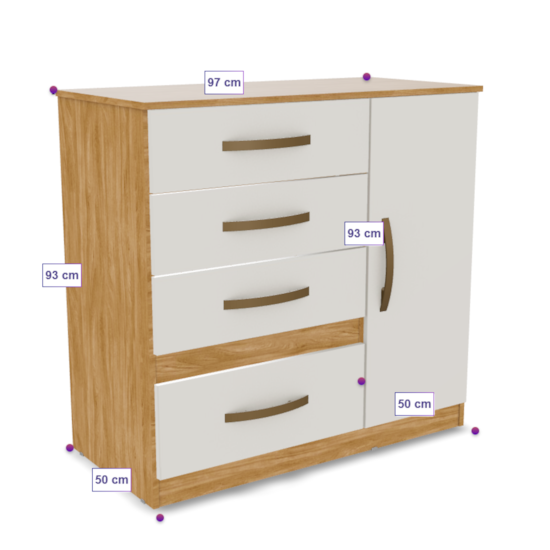 Comoda 4 Gav 97Cm 1 Porta Venus Moval Freijó Off White Comoda 4 Gav 97Cm 1 Porta Venus Moval Freijó Off White