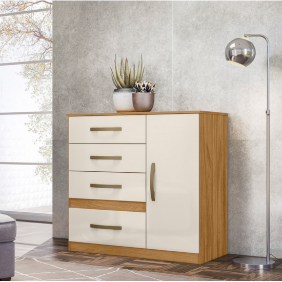 Comoda 4 Gav 97Cm 1 Porta Venus Moval Freijó Off White Comoda 4 Gav 97Cm 1 Porta Venus Moval Freijó Off White