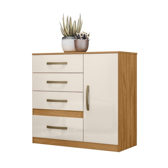 Comoda 4 Gav 97Cm 1 Porta Venus Moval Freijó Off White Comoda 4 Gav 97Cm 1 Porta Venus Moval Freijó Off White
