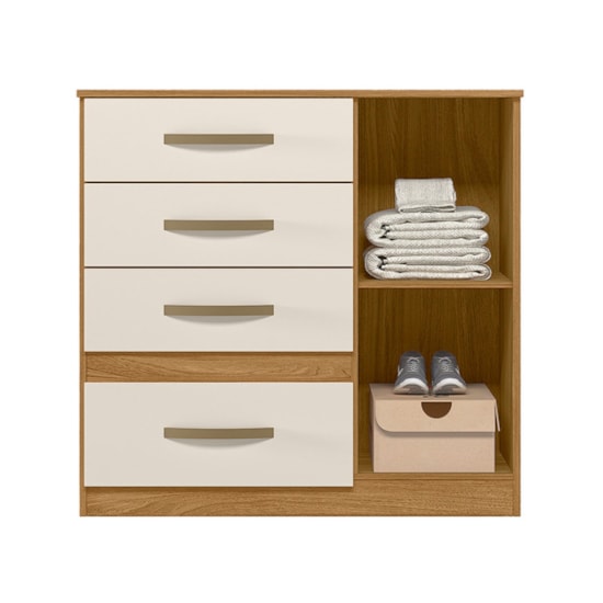 Comoda 4 Gav 97Cm 1 Porta Venus Moval Freijó Off White Comoda 4 Gav 97Cm 1 Porta Venus Moval Freijó Off White