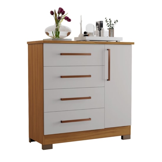 Comoda 4 Gavetas 1 Porta 1,08 Metros Nt5 Freijó Off White