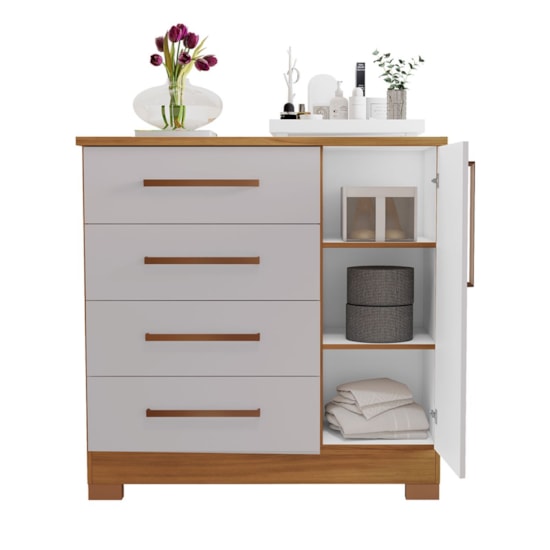 Comoda 4 Gavetas 1 Porta 1,08 Metros Nt5 Freijó Off White