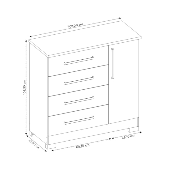 Comoda 4 Gavetas 1 Porta 1,08 Metros Nt5 Freijó Off White