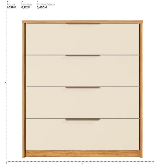Comoda 4 Gavetas Alia Demobile Cinamomo Off White