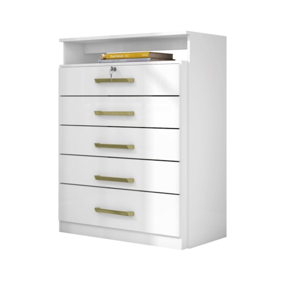 Comoda 5 Gav 86Cm Chave Triunfo Demóbile Branco Comoda 5 Gav 86Cm Chave Triunfo Demóbile Branco