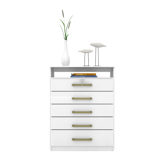 Comoda 5 Gav 86Cm Chave Triunfo Demóbile Branco Comoda 5 Gav 86Cm Chave Triunfo Demóbile Branco