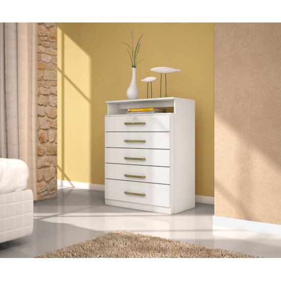 Comoda 5 Gav 86Cm Chave Triunfo Demóbile Branco Comoda 5 Gav 86Cm Chave Triunfo Demóbile Branco