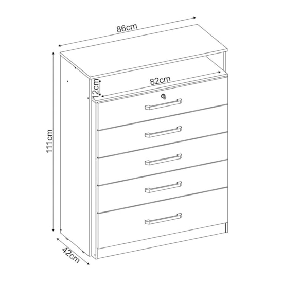 Comoda 5 Gav 86Cm Chave Triunfo Demóbile Branco Comoda 5 Gav 86Cm Chave Triunfo Demóbile Branco