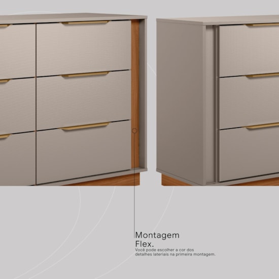 Comoda 6 Gavetas Giardino Demóbile Nogueira/Nude Prime