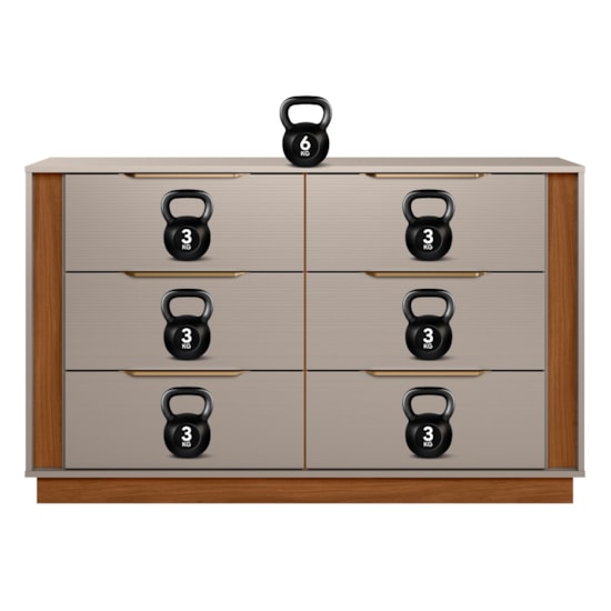 Comoda 6 Gavetas Giardino Demóbile Nogueira/Nude Prime