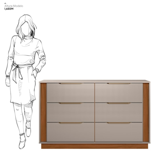 Comoda 6 Gavetas Giardino Demóbile Nogueira/Nude Prime