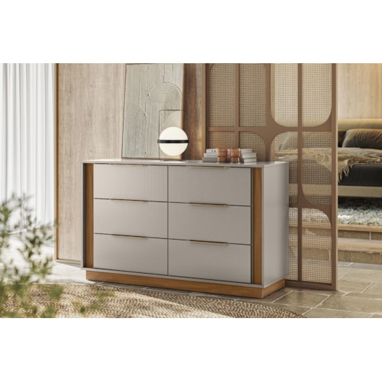 Comoda 6 Gavetas Giardino Demóbile Nogueira/Nude Prime