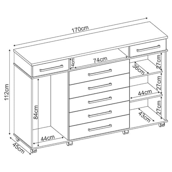 Comoda 7 Gav 170Cm London Demóbile Branco Comoda 7 Gav 170Cm London Demóbile Branco
