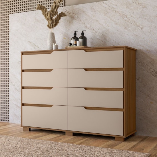 Comoda 8 Gavetas Georgia Moval Carvalho/Fendi Comoda 8 Gavetas Georgia Moval Carvalho/Fendi