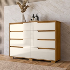 Comoda 8 Gavetas Georgia Moval Freijó Off White Comoda 8 Gavetas Georgia Moval Freijó Off White