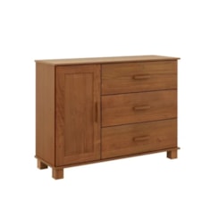 Comoda Madeira 3 Gavetas 1 Porta Bronze Finestra Castanho