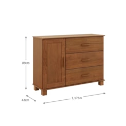 Comoda Madeira 3 Gavetas 1 Porta Bronze Finestra Castanho