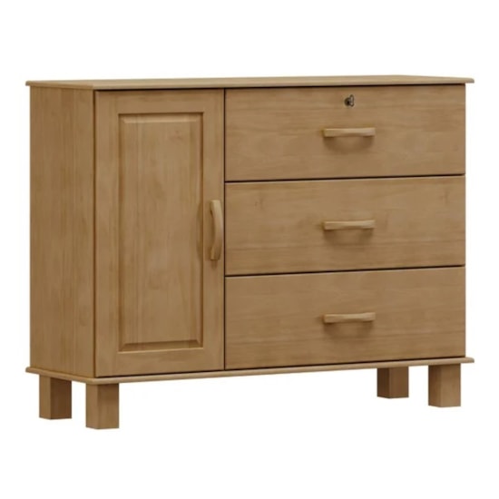 Comoda Madeira 3 Gavetas 1 Porta Bronze Finestra Freijó