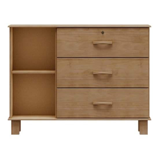 Comoda Madeira 3 Gavetas 1 Porta Bronze Finestra Freijó