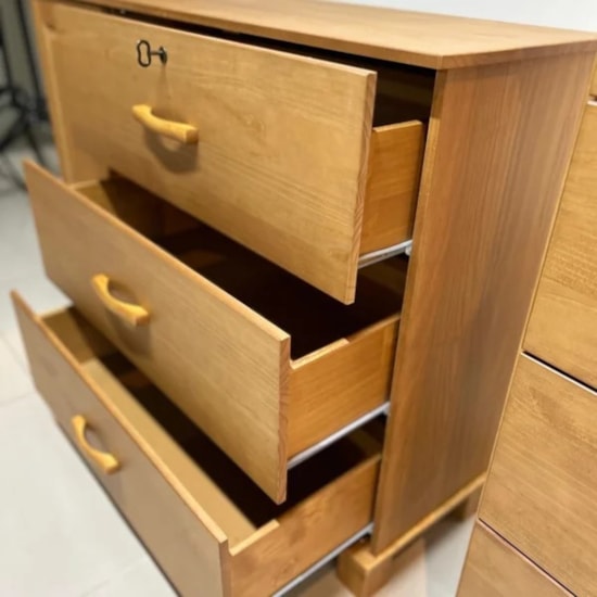 Comoda Madeira 3 Gavetas 1 Porta Bronze Finestra Freijó