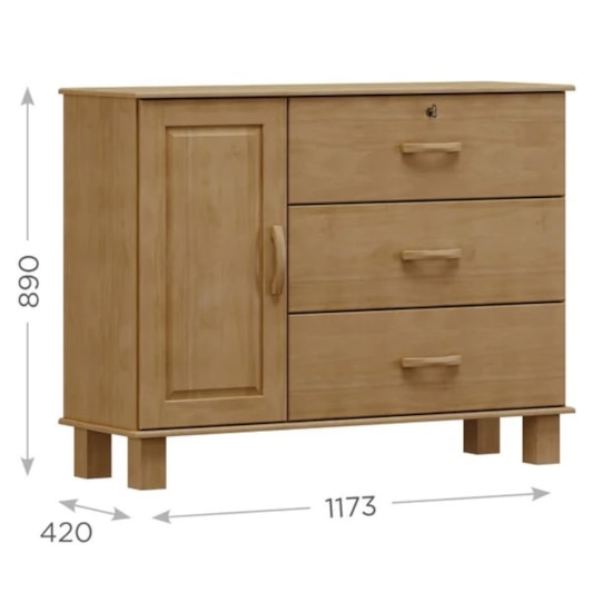 Comoda Madeira 3 Gavetas 1 Porta Bronze Finestra Freijó