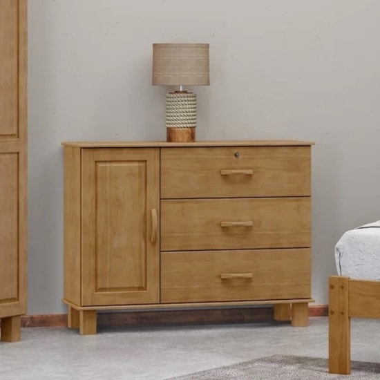 Comoda Madeira 3 Gavetas 1 Porta Bronze Finestra Freijó