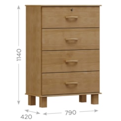 Comoda Madeira 4 Gavetas Bronze Finestra Freijó