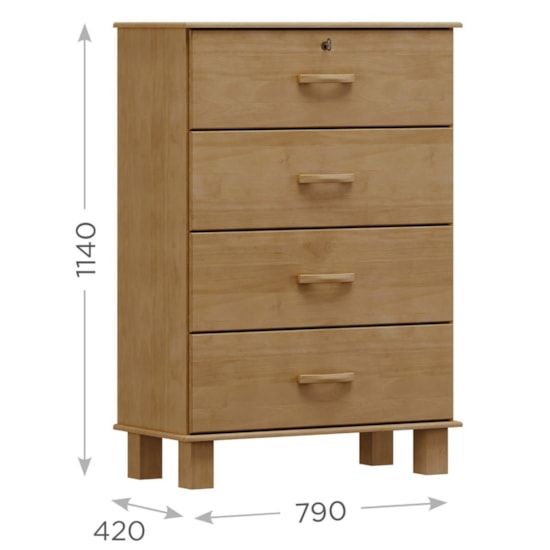 Comoda Madeira 4 Gavetas Bronze Finestra Freijó