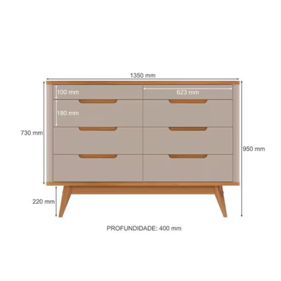 Comoda Vicenza 8 Gavetas Off White Cedro