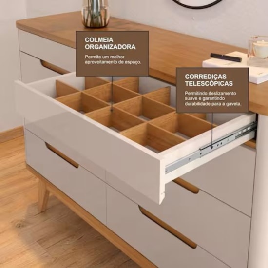 Comoda Vicenza 8 Gavetas Off White Cedro