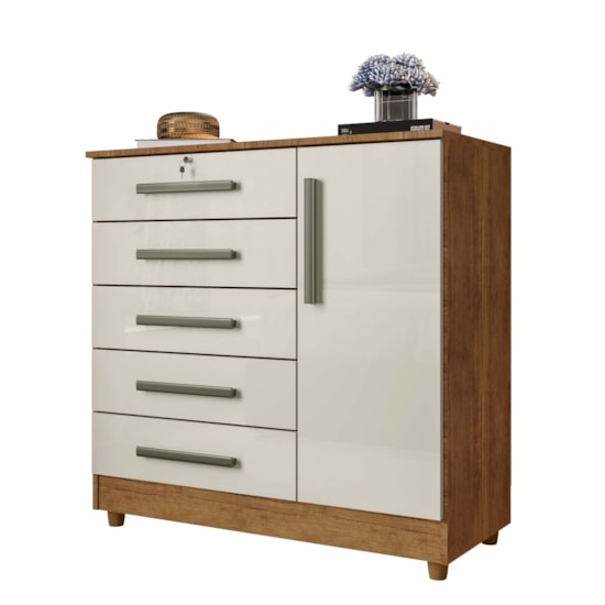 Comoda Vitoria Ii 5Gav 1P Rud Rack Cedro/Areia
