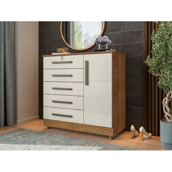Comoda Vitoria Ii 5Gav 1P Rud Rack Cedro/Areia