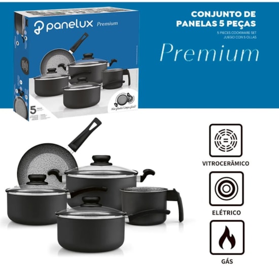 Conj Panelas Alum 5 Pcs Panelux  Grafite