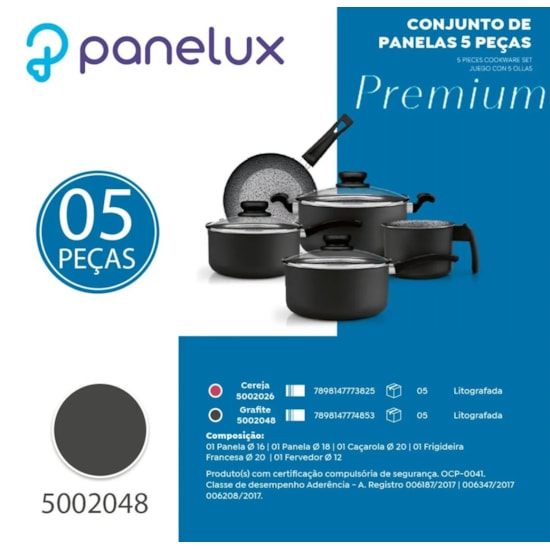 Conj Panelas Alum 5 Pcs Panelux  Grafite