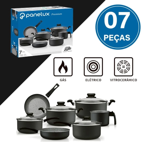 Conj Panelas Alum 7Pcs Panelux  Grafite