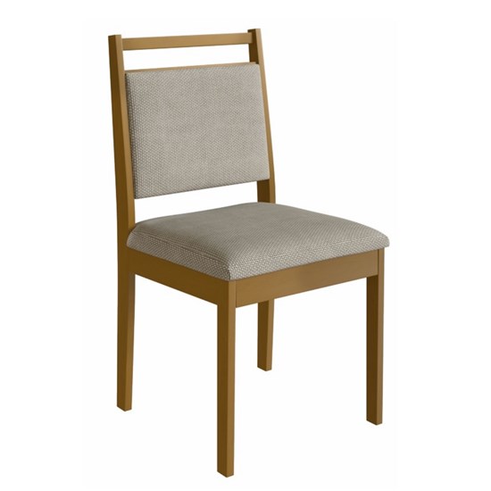 Conjunto 2 Cadeiras Em Madeira Estofada Cor Imbuia Linho
