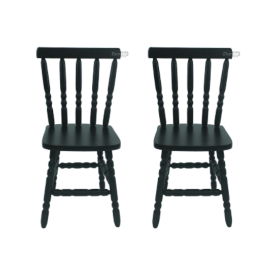 Conjunto 2 Cadeiras Torneada Madeira Maciça Preto