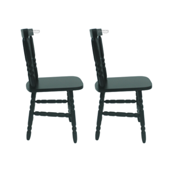 Conjunto 2 Cadeiras Torneada Madeira Maciça Preto