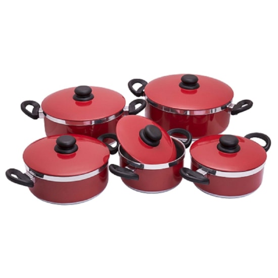 Conjunto De Caçarolas 5Pçs Mega Alumínio Vermelho Conjunto De Caçarolas 5Pçs Mega Alumínio Vermelho