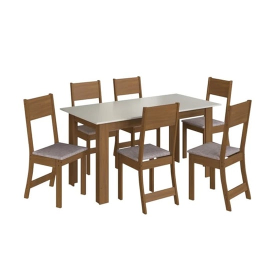 Conjunto De Mesa Atlanta Com 6 Cadeiras Freijo Linho