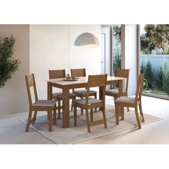 Conjunto De Mesa Atlanta Com 6 Cadeiras Freijo Linho
