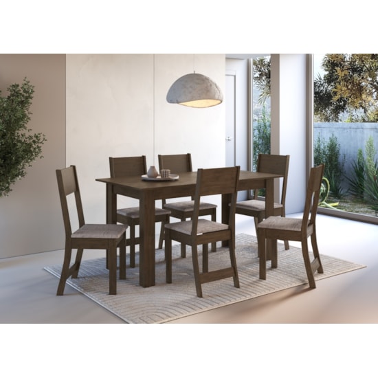 Conjunto De Mesa Atlanta Com 6 Cadeiras Noce