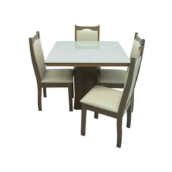 Conjunto De Mesa Eubeia Com Tampo De Vidro Nude 4 Cadeiras Eubeia Em Tecido Facto 90 X 90 Cm